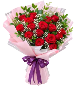 Bó Hoa Hồng Đỏ Phối Hoa Phụ