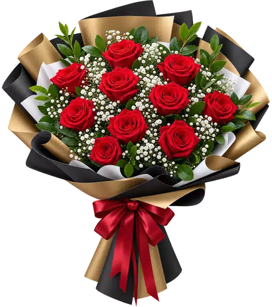 Bó Hoa Hồng Đỏ Phối Hoa Phụ