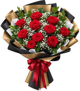 Bó Hoa Hồng Đỏ Phối Hoa Phụ
