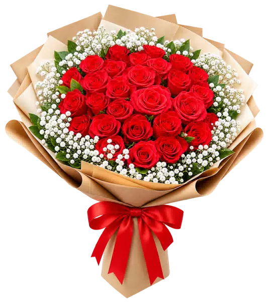 Bó Hoa Hồng Đỏ Phối Hoa Phụ