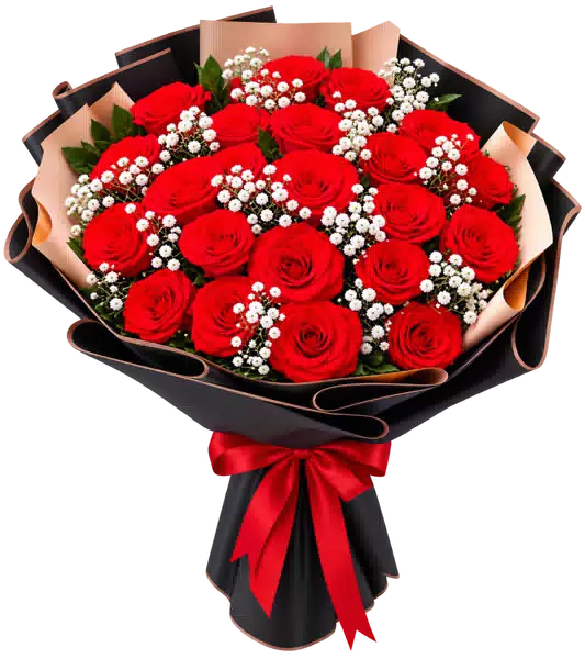 Bó Hoa Hồng Đỏ Phối Hoa Phụ