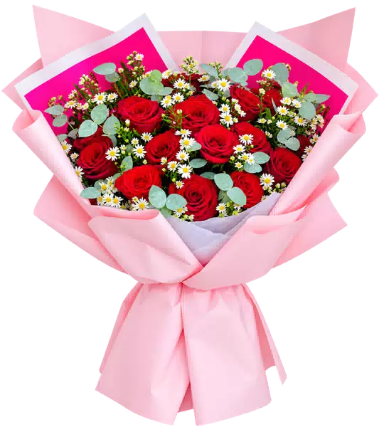 Bó Hoa Hồng Đỏ Phối Hoa Phụ