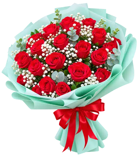 Bó Hoa Hồng Đỏ Phối Hoa Phụ
