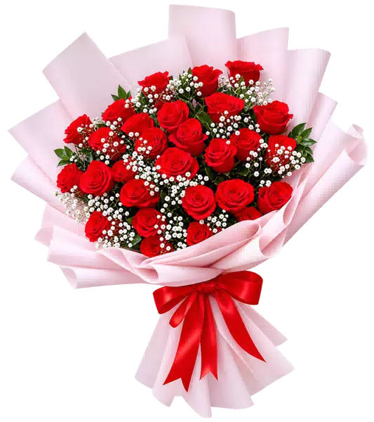 Bó Hoa Hồng Đỏ Phối Hoa Phụ
