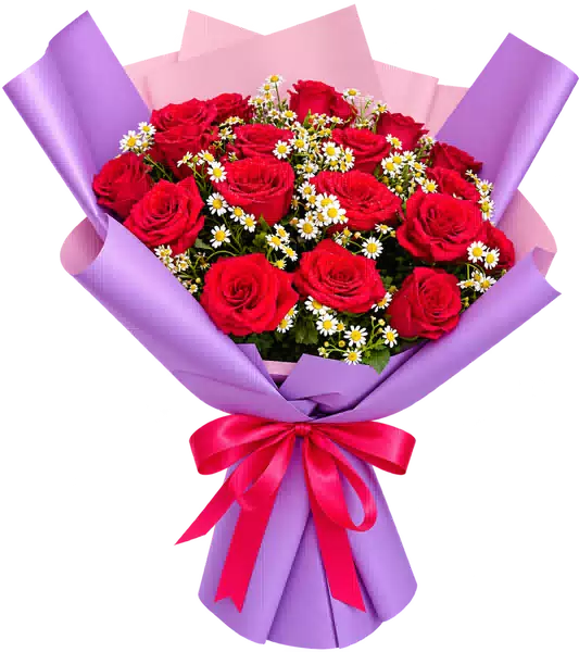 Bó Hoa Hồng Đỏ Phối Hoa Phụ