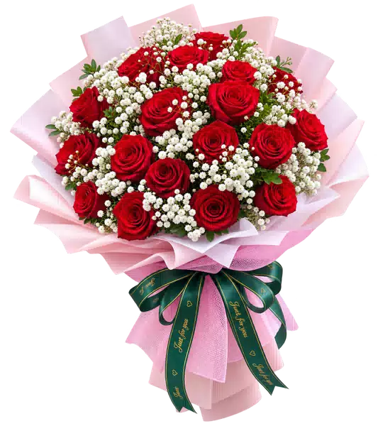 Bó Hoa Hồng Đỏ Phối Hoa Phụ