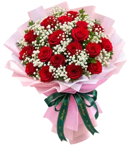 Bó Hoa Hồng Đỏ Phối Hoa Phụ