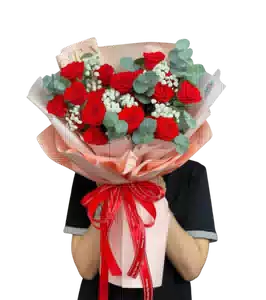 Bó Hoa Hồng Đỏ Phối Lá Xanh