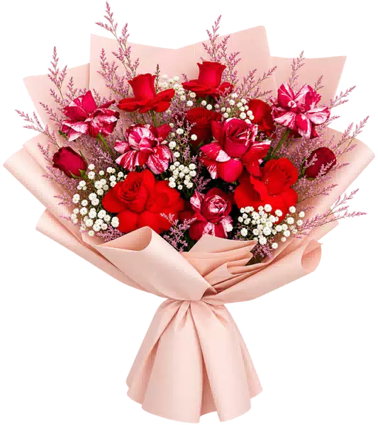 Bó Hoa Hồng Đỏ Sọc Trắng