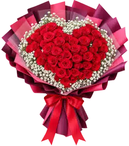 Bó Hoa Hồng Đỏ Trái Tim Gói Đỏ Rượu