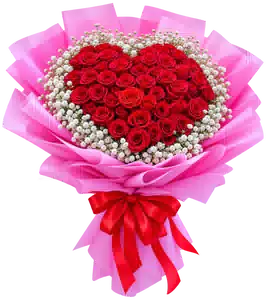 Bó Hoa Hồng Đỏ Trái Tim Gói Hồng