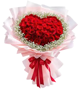 Bó Hoa Hồng Đỏ Trái Tim Gói Hồng Nhạt
