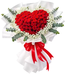Bó Hoa Hồng Đỏ Trái Tim Gói Trắng
