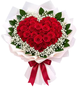 Bó Hoa Hồng Đỏ Trái Tim Gói Trắng