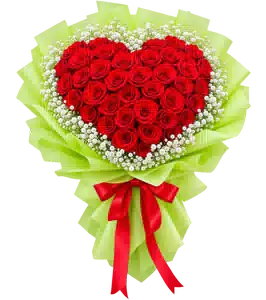 Bó Hoa Hồng Đỏ Trái Tim Gói Xanh