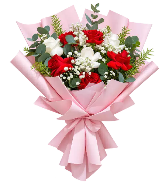 Bó Hoa Hồng Đỏ Trắng