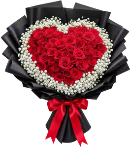 Bó Hoa Hồng Đỏ Xếp Trái Tim Gói Đen