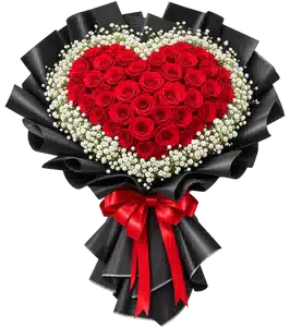Bó Hoa Hồng Đỏ Xếp Trái Tim Gói Đen