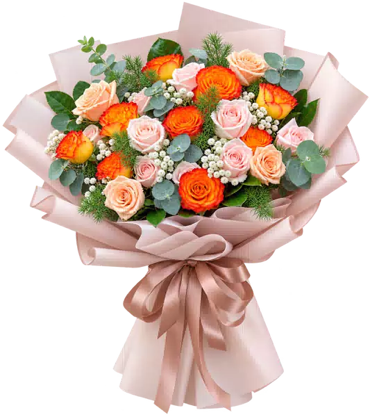 Bó Hoa Hồng Hồng Phối Hoa Phụ