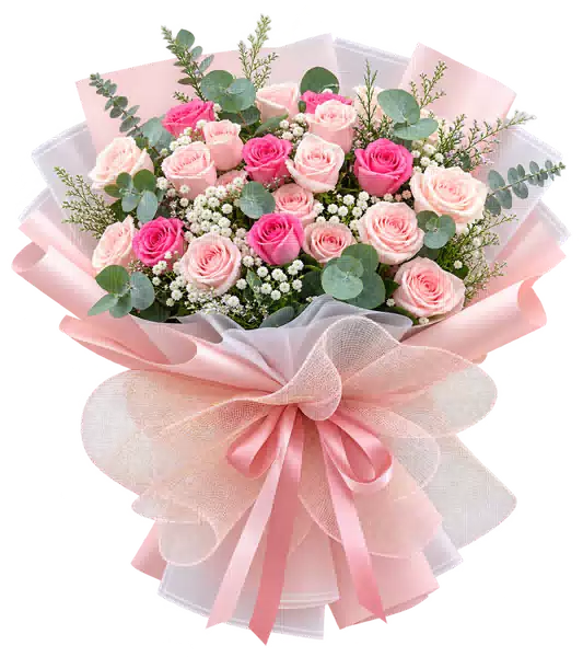 Bó Hoa Hồng Hồng Phối Hoa Phụ