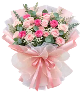 Bó Hoa Hồng Hồng Phối Hoa Phụ