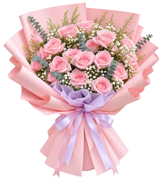 Bó Hoa Hồng Hồng Phối Hoa Phụ