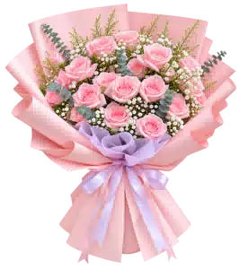 Bó Hoa Hồng Hồng Phối Hoa Phụ