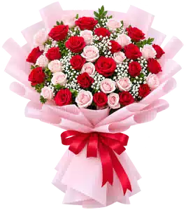 Bó Hoa Hồng Hồng Phối Hoa Phụ