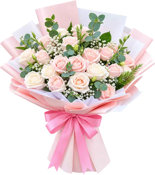 Bó Hoa Hồng Hồng Phối Hoa Phụ