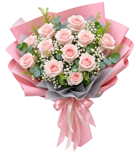 Bó Hoa Hồng Hồng Phối Hoa Phụ