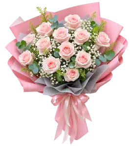 Bó Hoa Hồng Hồng Phối Hoa Phụ