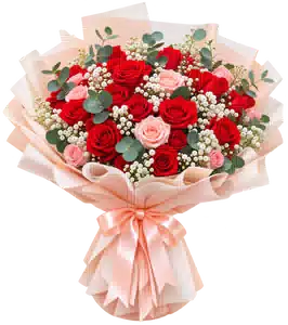 Bó Hoa Hồng Hồng Phối Hoa Phụ