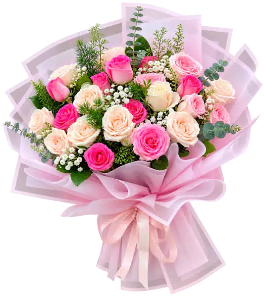Bó Hoa Hồng Hồng Phối Hoa Phụ