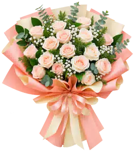 Bó Hoa Hồng Hồng Phối Hoa Phụ