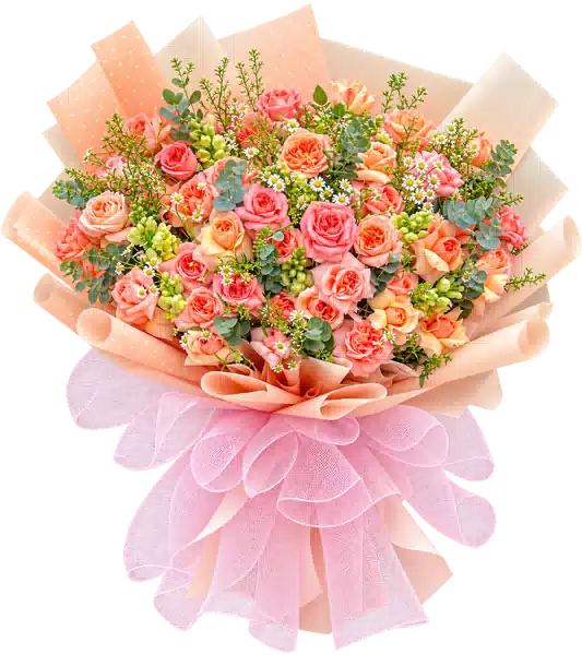 Bó Hoa Hồng Hồng Phối Hoa Phụ