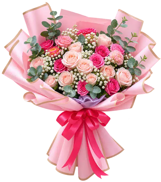 Bó Hoa Hồng Hồng Phối Hoa Phụ