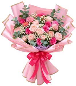 Bó Hoa Hồng Hồng Phối Hoa Phụ