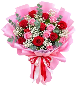 Bó Hoa Hồng Hồng Phối Hoa Phụ