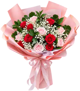 Bó Hoa Hồng Hồng Phối Hoa Phụ