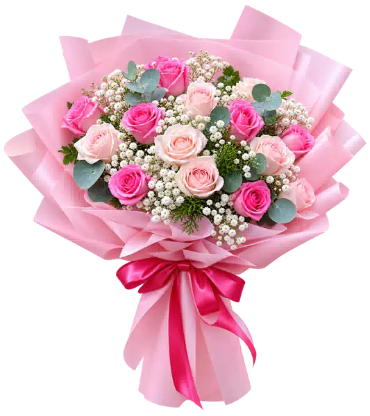 Bó Hoa Hồng Hồng Phối Hoa Phụ
