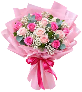 Bó Hoa Hồng Hồng Phối Hoa Phụ