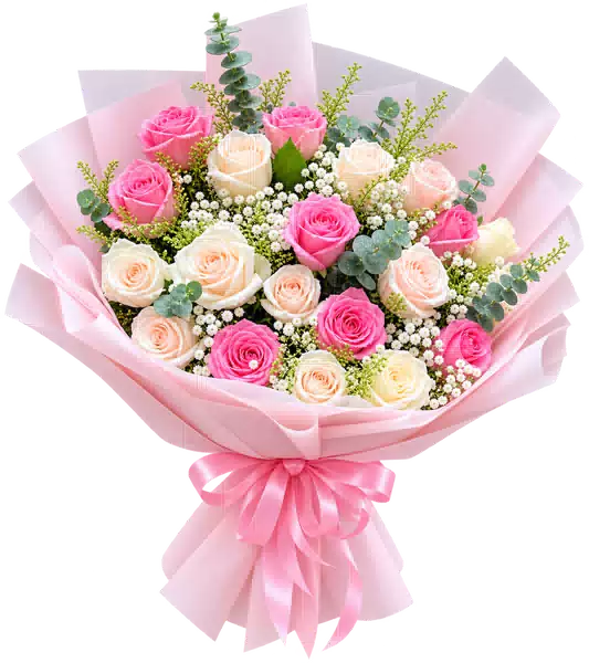 Bó Hoa Hồng Hồng Phối Hoa Phụ