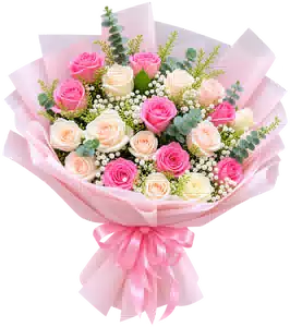 Bó Hoa Hồng Hồng Phối Hoa Phụ