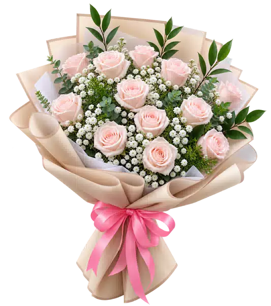 Bó Hoa Hồng Hồng Phối Hoa Phụ
