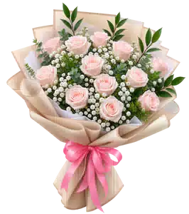 Bó Hoa Hồng Hồng Phối Hoa Phụ