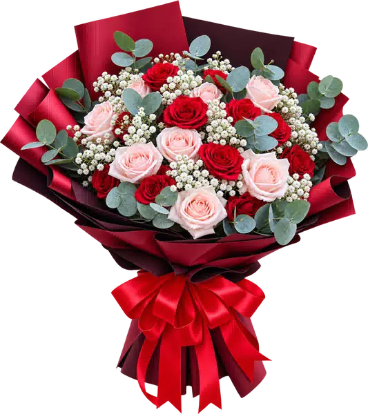 Bó Hoa Hồng Hồng Phối Hoa Phụ