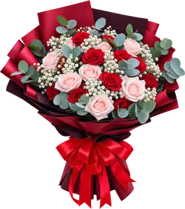 Bó Hoa Hồng Hồng Phối Hoa Phụ