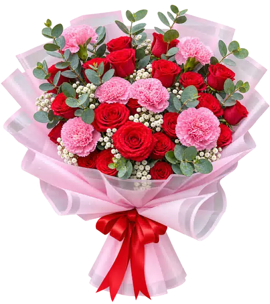 Bó Hoa Hồng Hồng Phối Hoa Phụ