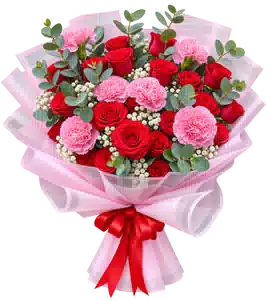 Bó Hoa Hồng Hồng Phối Hoa Phụ
