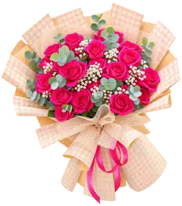 Bó Hoa Hồng Hồng Phối Hoa Phụ